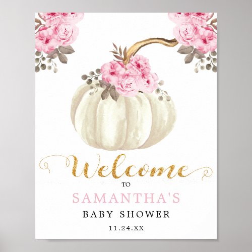 Little White Pumpkin Pink Floral Baby Shower Poster