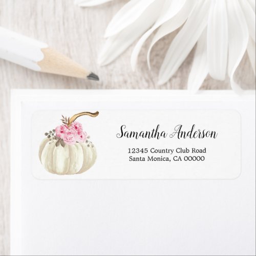 Little White Pumpkin Watercolor Pink Floral Label