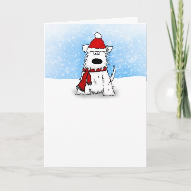 Little White Puppy Dog Happy Holidays Card (Front)