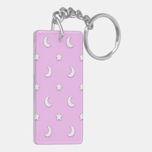 Little White Stars and Moons on Pink Keychain