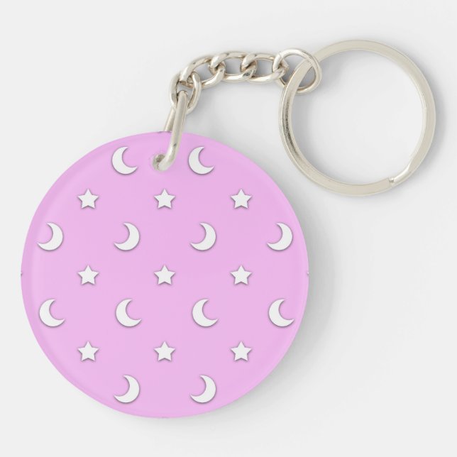Little White Stars and Moons on Pink Keychain (Back)