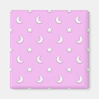 Little White Stars and Moons on Pink Magnet