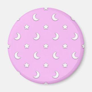 Little White Stars and Moons on Pink Magnet