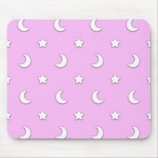 Little White Stars and Moons on Pink Mouse Pad