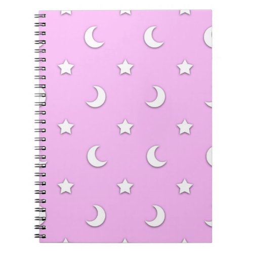 Little White Stars and Moons on Pink Notebook