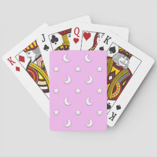 Little White Stars and Moons on Pink Poker Cards