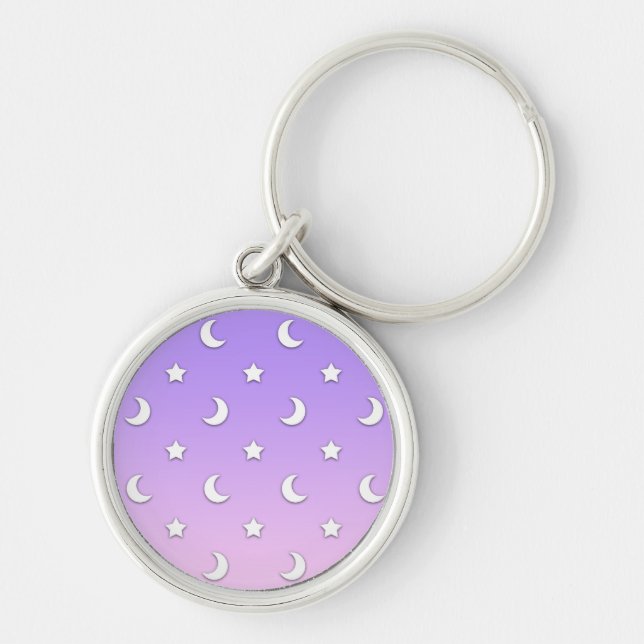 Little White Stars and Moons Pattern Keychain (Front)