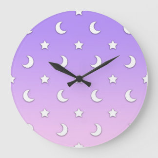Little White Stars and Moons Pattern Large Clock