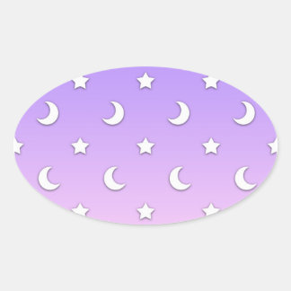 Little White Stars and Moons Pattern Oval Sticker