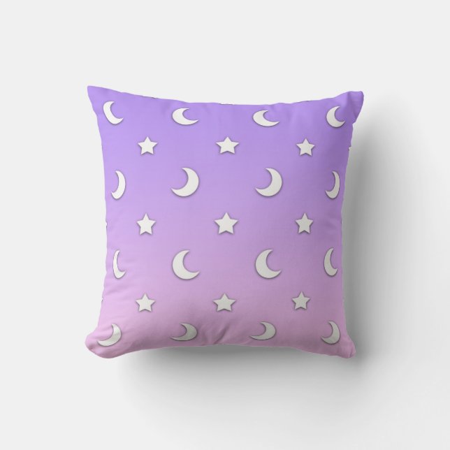 Little White Stars and Moons Pattern Throw Pillow (Front)