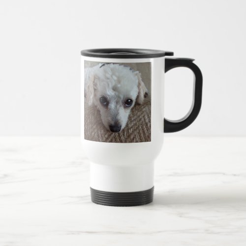 Little White Teacup Poodle Dog Travel Mug