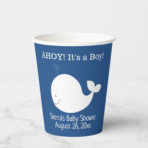 Little White Whale and Navy Boy Baby Shower Paper Cups