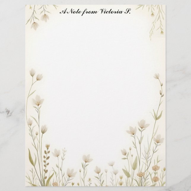 Little White Wildflowers Country Stationery Paper (Front)
