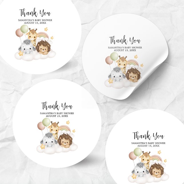 Little Wild One Cute Baby Shower Round Classic Round Sticker (ittle Wild One Safari Animals Cute Baby Shower Round Sticker)