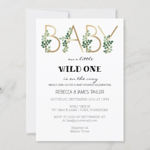Little Wild One Floral Leaves Baby Shower  Invitation