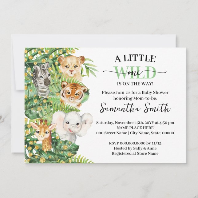 Little Wild One on the Way Animal Safari Shower Invitation (Front)