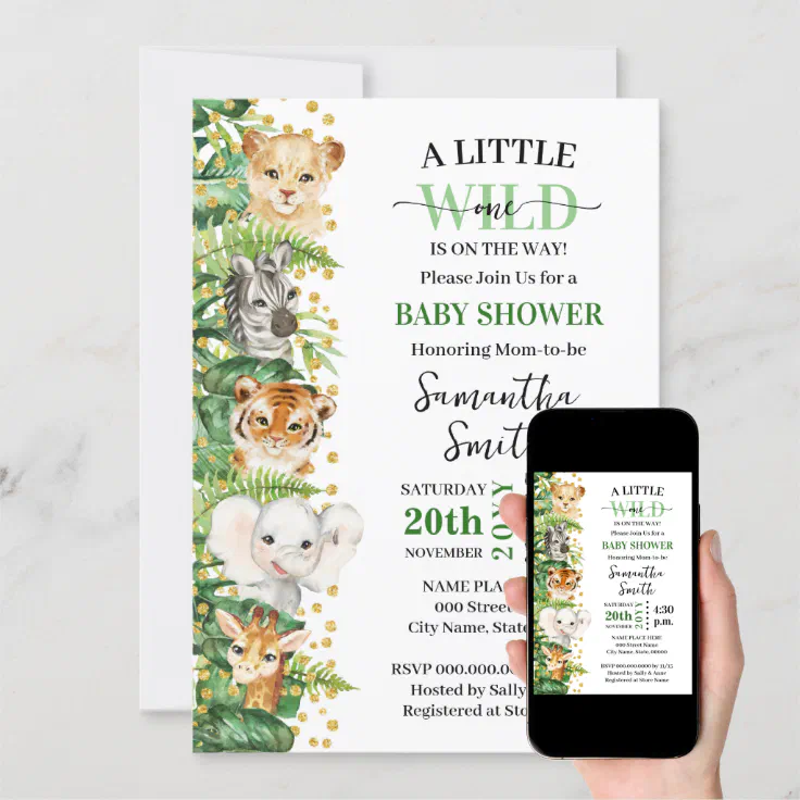 Little Wild One on the Way Safari Animal Shower Invitation | Zazzle