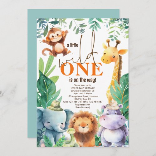 Little Wild One On Way Jungle Animals Baby Shower Invitation