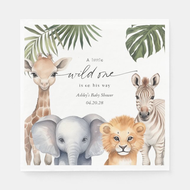 Little Wild One Safari Animal Baby Boy Shower Napk Napkins (Front)