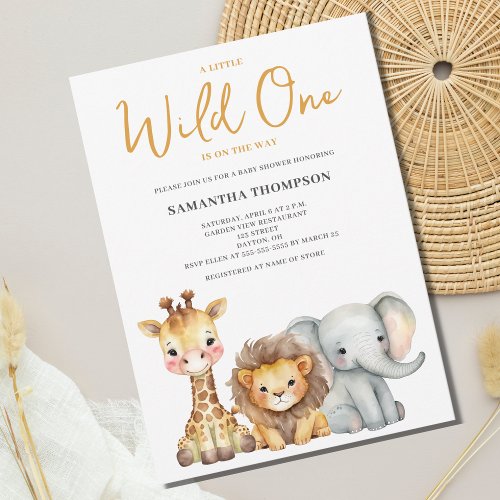 Little Wild One Safari Animal Baby Shower  Invitation