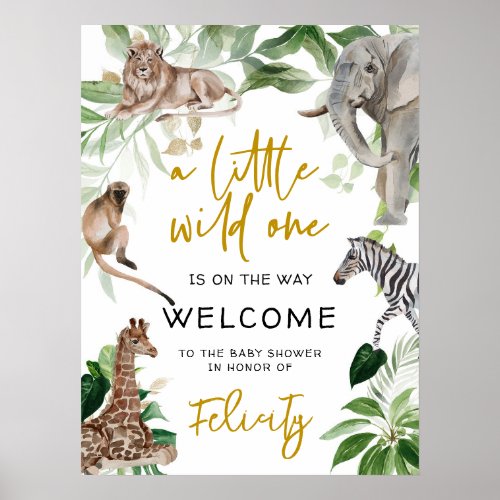 Little wild one safari animal Baby Shower Welcome Poster