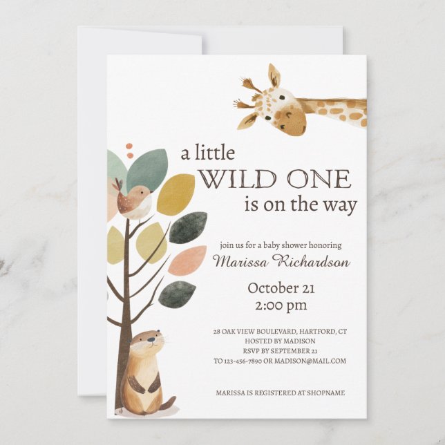 Little Wild One Safari Animals Baby Shower Invitation (Front)