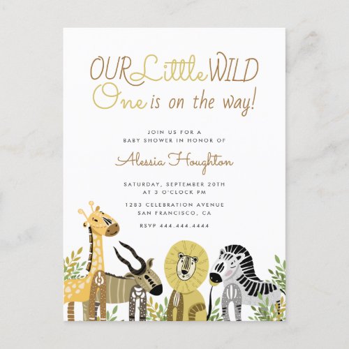Little Wild One Safari Animals Baby Shower Invitation Postcard