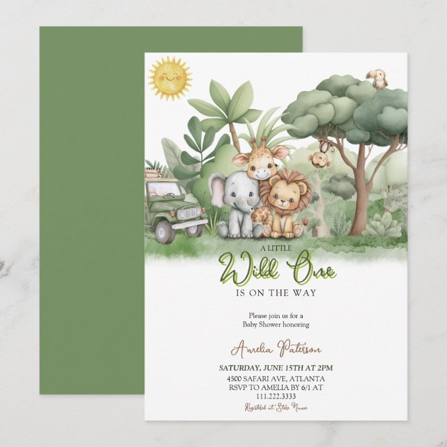 Little Wild One Safari Animals Watercolor Invitation (Front/Back)