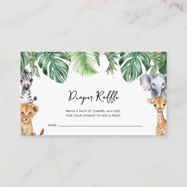 Little Wild One Safari Baby Shower Diaper Raffle Enclosure Card (Front)