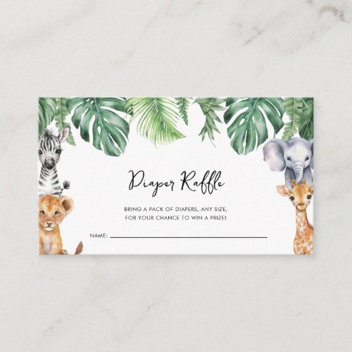 Little Wild One Safari Baby Shower Diaper Raffle Enclosure Card