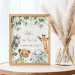 Little Wild One Safari Baby Shower Favors Sign<br><div class="desc">Cute a Little Wild One is On the Way baby shower signs features pretty greenery with cute watercolor safari animals. Personalize with your details.</div>