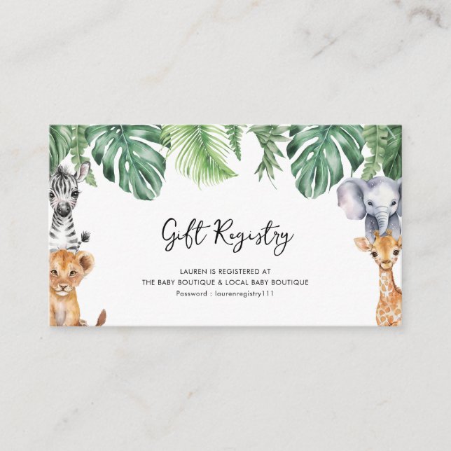 Little Wild One Safari Baby Shower Gift Registry Enclosure Card (Front)
