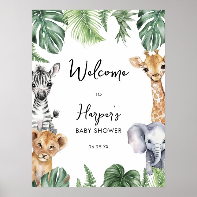 Little Wild One Safari Baby Shower Welcome Sign (Front)
