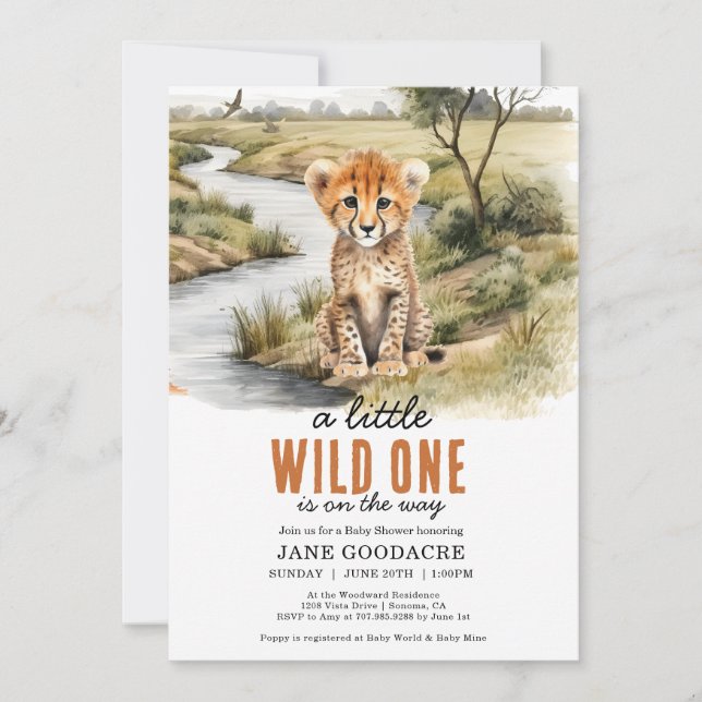 Little Wild One Safari Cheetah Baby Shower Invitation (Front)