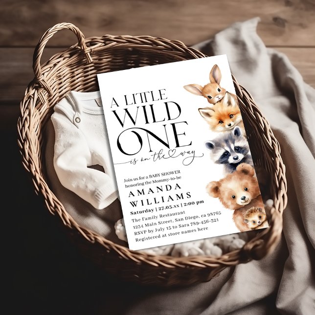 Little Wild One Woodland Animal Modern Baby Shower Invitation (Creator Uploaded)