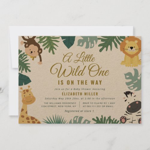 little wild one woodland kraft baby shower invitation