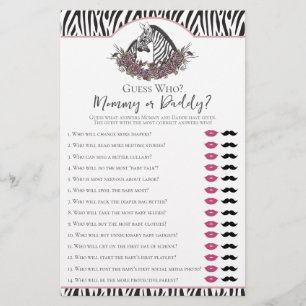 Little Wild One Zebra Safari Mommy or Dad Game