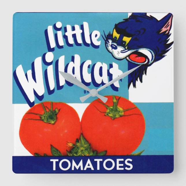 Little Wildcat tomatoes crate label Square Wall Clock (Front)