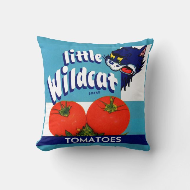 Little Wildcat tomatoes crate label Throw Pillow (Front)