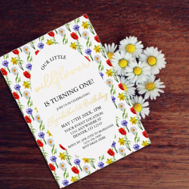Little Wildflower 1st Birthday Foil Invitation (Creator Uploaded)
