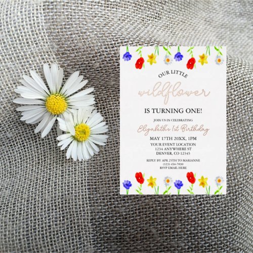 Little Wildflower 1st Birthday Foil Invitation