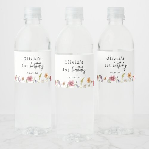 Little Wildflower 1st Girl Birthday Favors Water Bottle Label