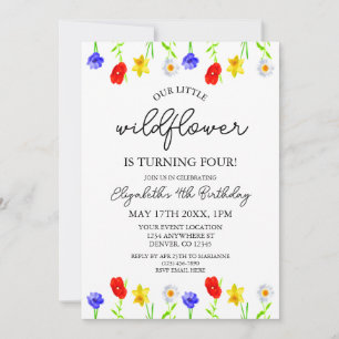Little Wildflower 4th Birthday Invitation