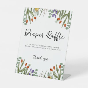 Little Wildflower Baby Shower Diaper Raffle Pedestal Sign