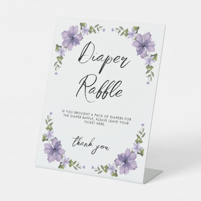 Little Wildflower Baby Shower Diaper Raffle Pedestal Sign (Front)