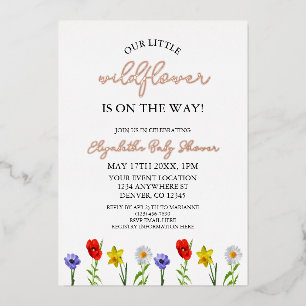Little Wildflower Baby Shower Foil Invitation
