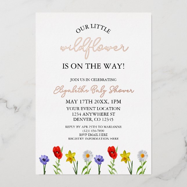 Little Wildflower Baby Shower Foil Invitation (Front)