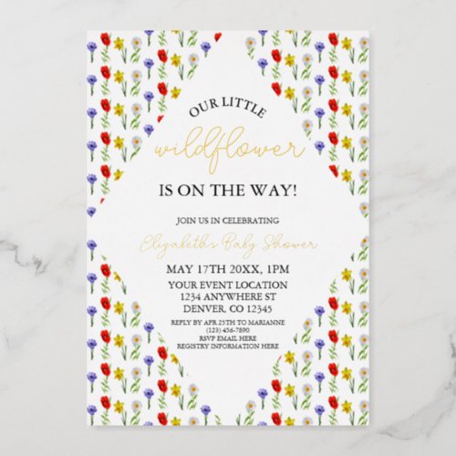 Little Wildflower Baby Shower Foil Invitation