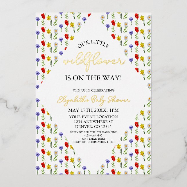 Little Wildflower Baby Shower Foil Invitation (Front)