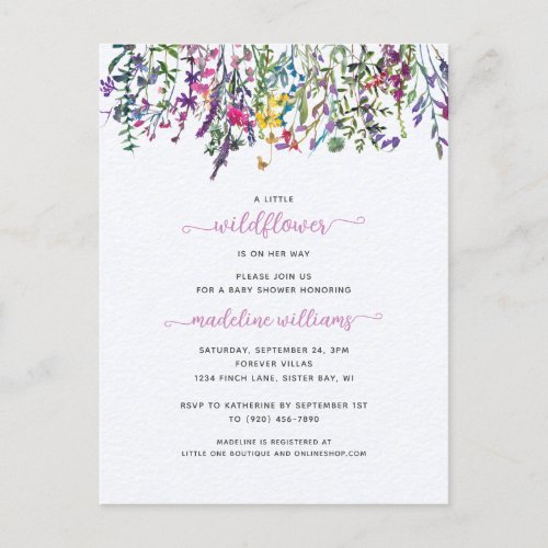 Little Wildflower Baby Shower Invitation Postcard